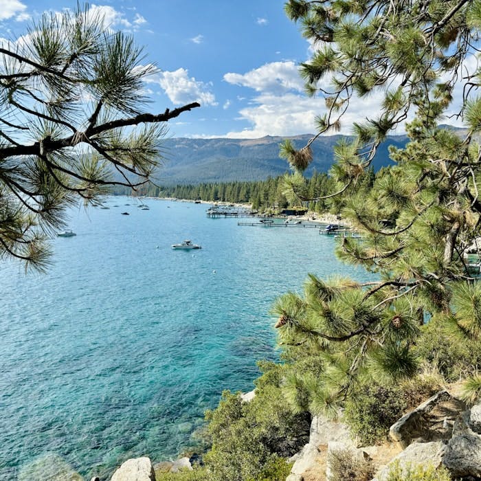 Img: nature, outdoors, scenery, summer, tree, fir, boat, lake, water, sea