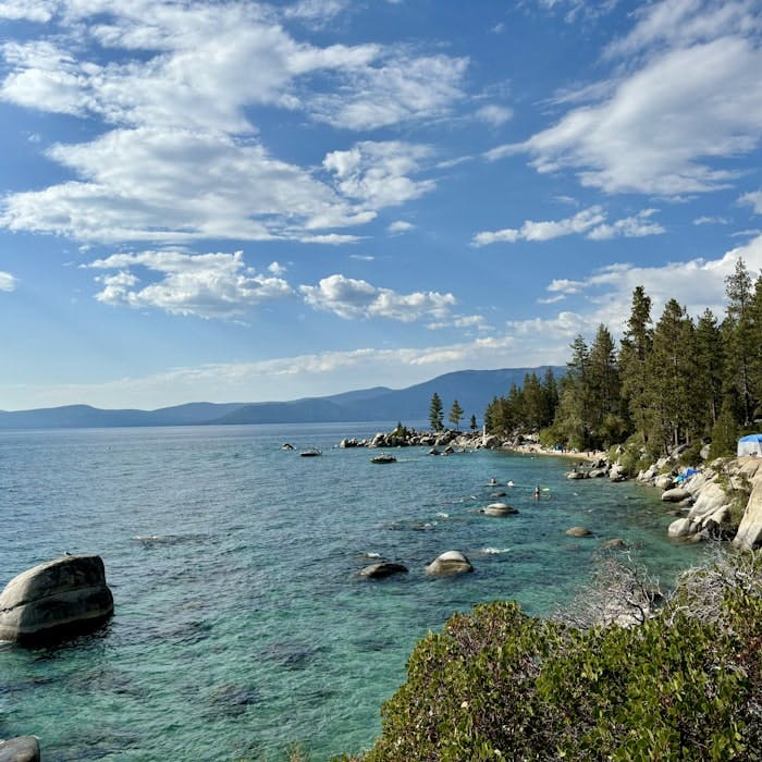 Img: land, nature, outdoors, fir, tree, promontory, scenery, sea, sky, boat