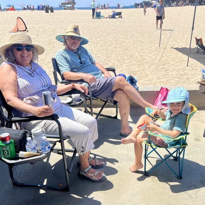 Img: summer, person, portrait, hat, chair, adult, female, woman, male, man